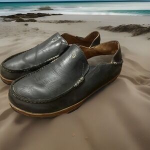Olukai Moloa Loafers Slip‎ On Shoes Mens 10 M Black Leather Casual Slippers